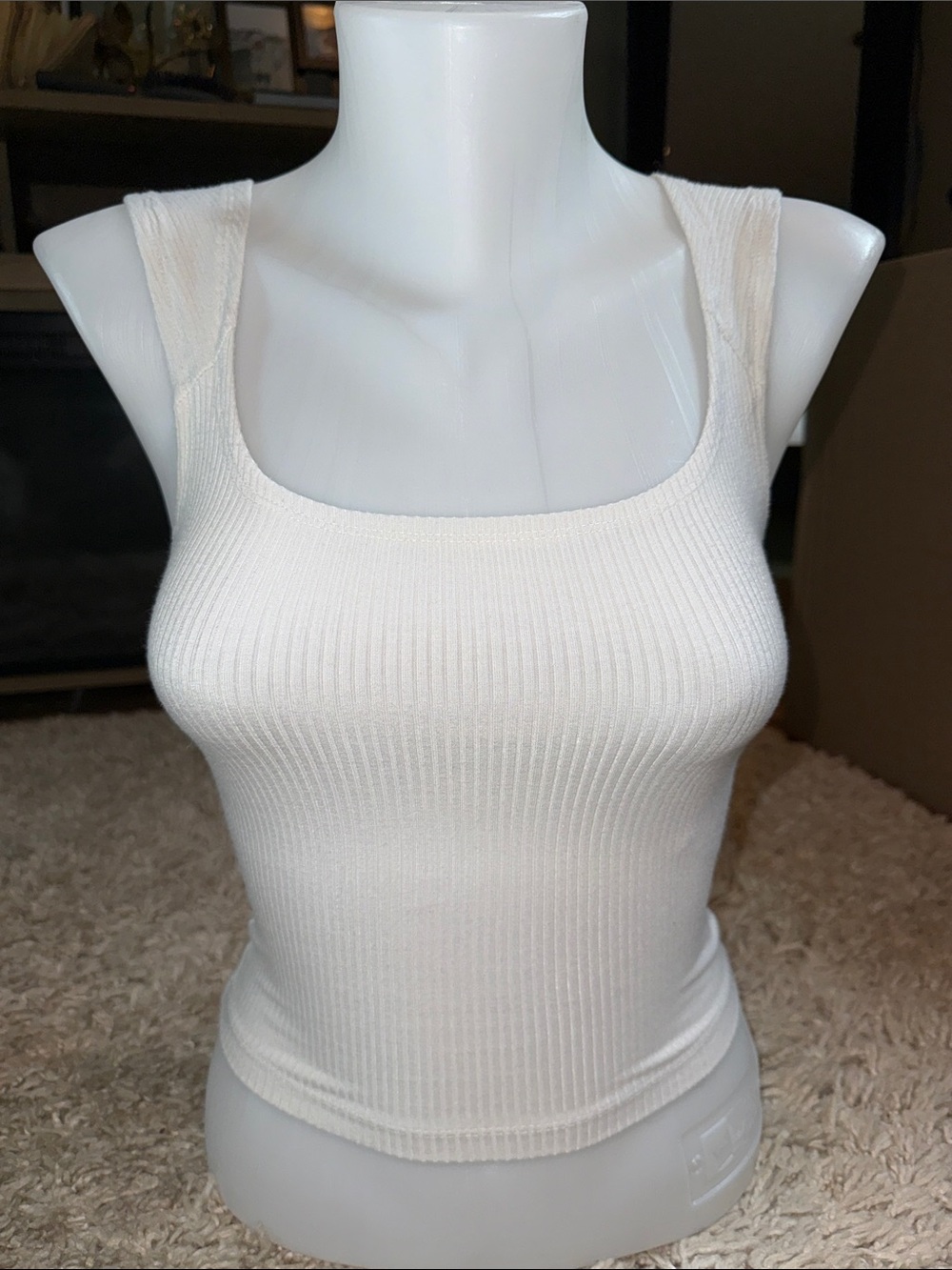 BDG Urban Outfitters White Ribbed Square Neck Thick Strap Tank Top